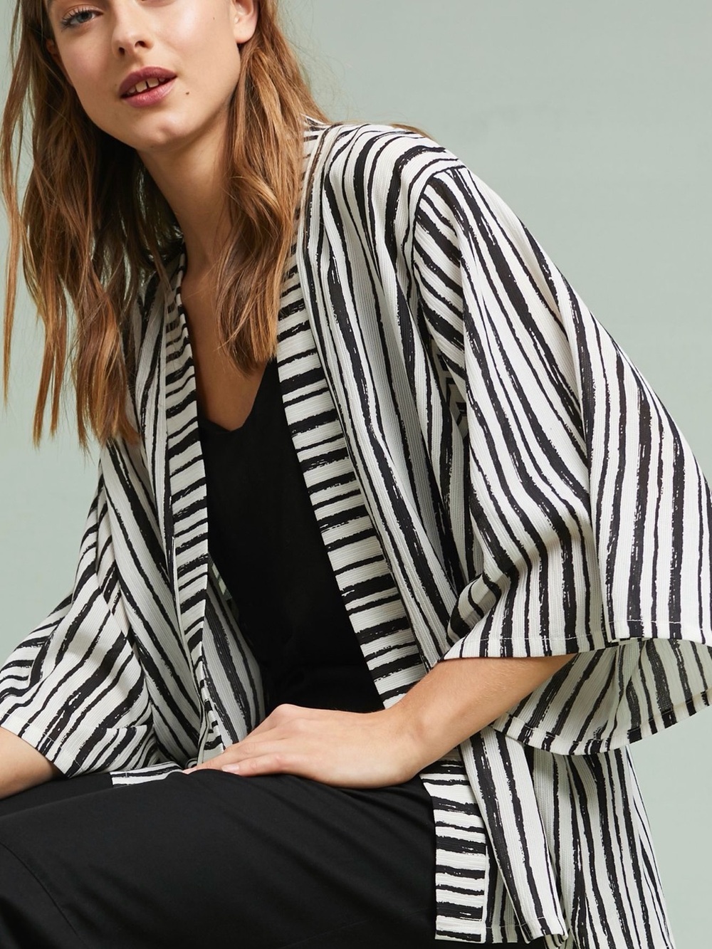 Anthropologie Black & White Striped Kimono